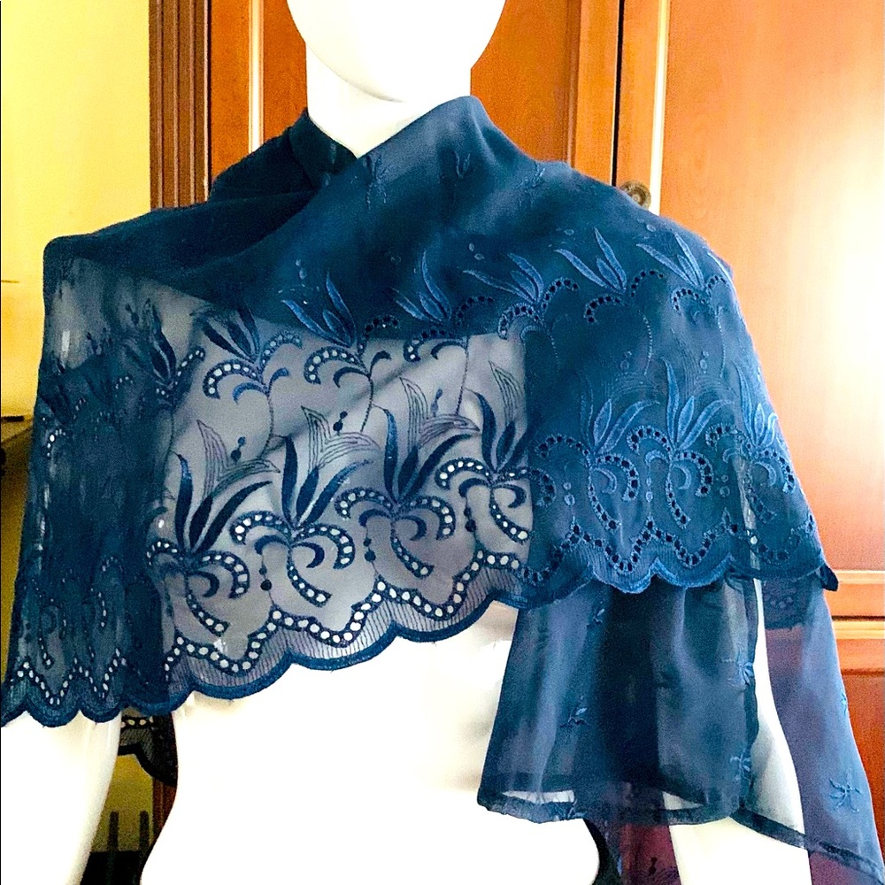 Beautiful dark blue sheer scarve shawl